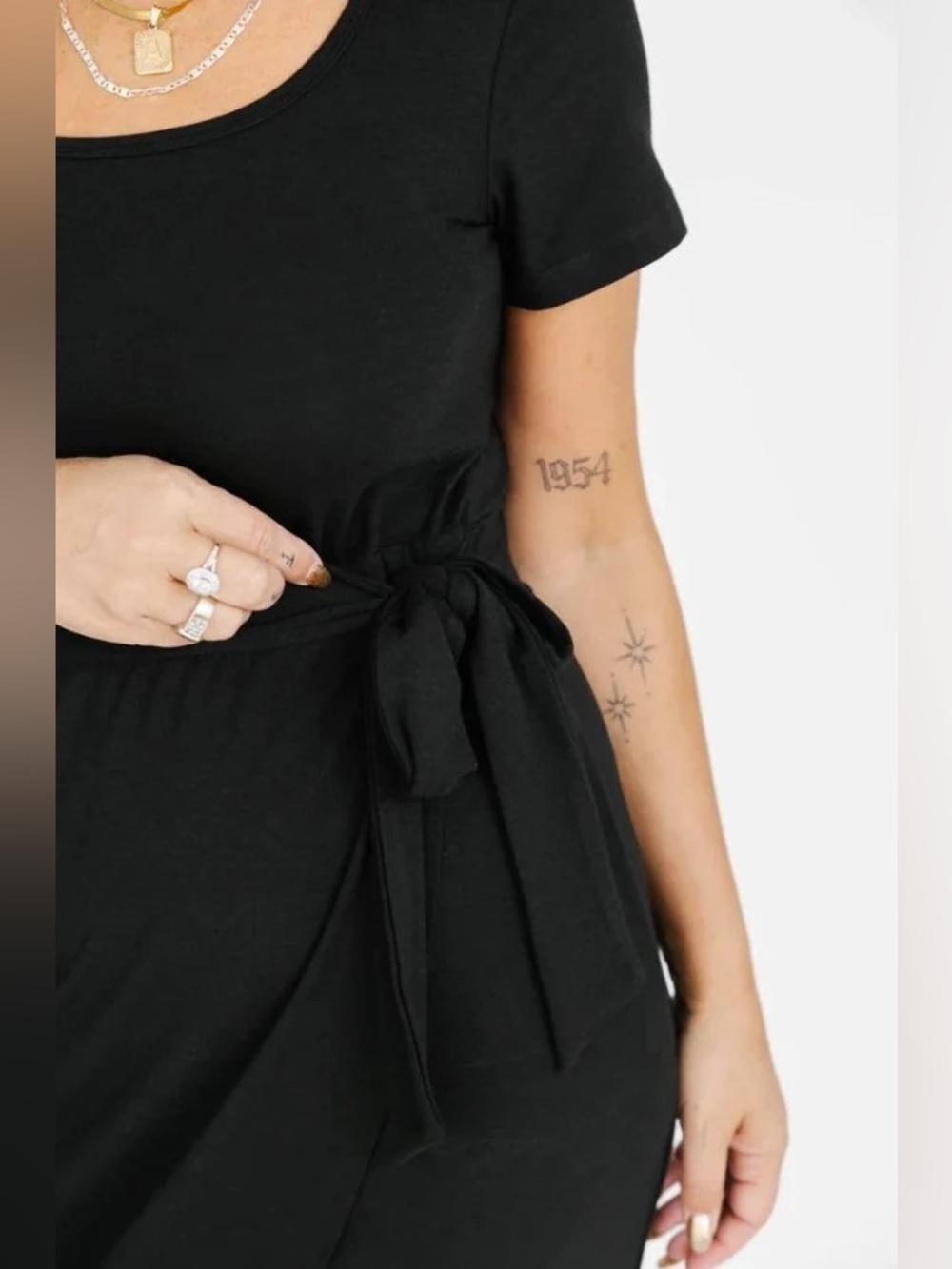 Smash + Tess Athena Midi Dress Black Bamboo Wrap Tie Waist Pockets S - Picture 3 of 13